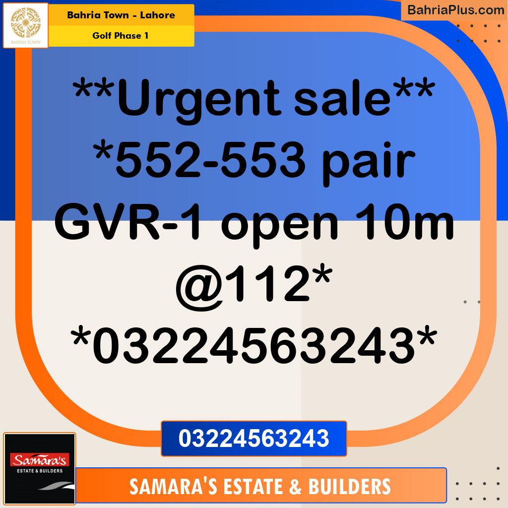 10 Marla Residential Plot for Sale in Golf Phase 1 -  Bahria Town, Lahore - (BP-269290)