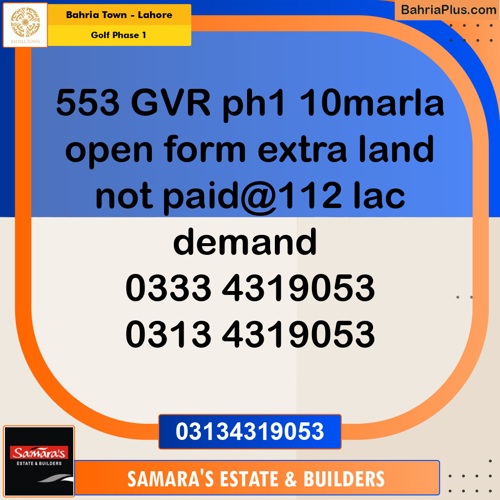 10 Marla Residential Plot for Sale in Golf Phase 1 -  Bahria Town, Lahore - (BP-269291)