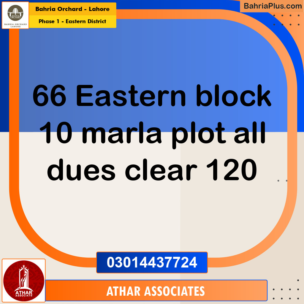 10 Marla Residential Plot for Sale in Phase 1 - Eastern District -  Bahria Orchard, Lahore - (BP-269297)