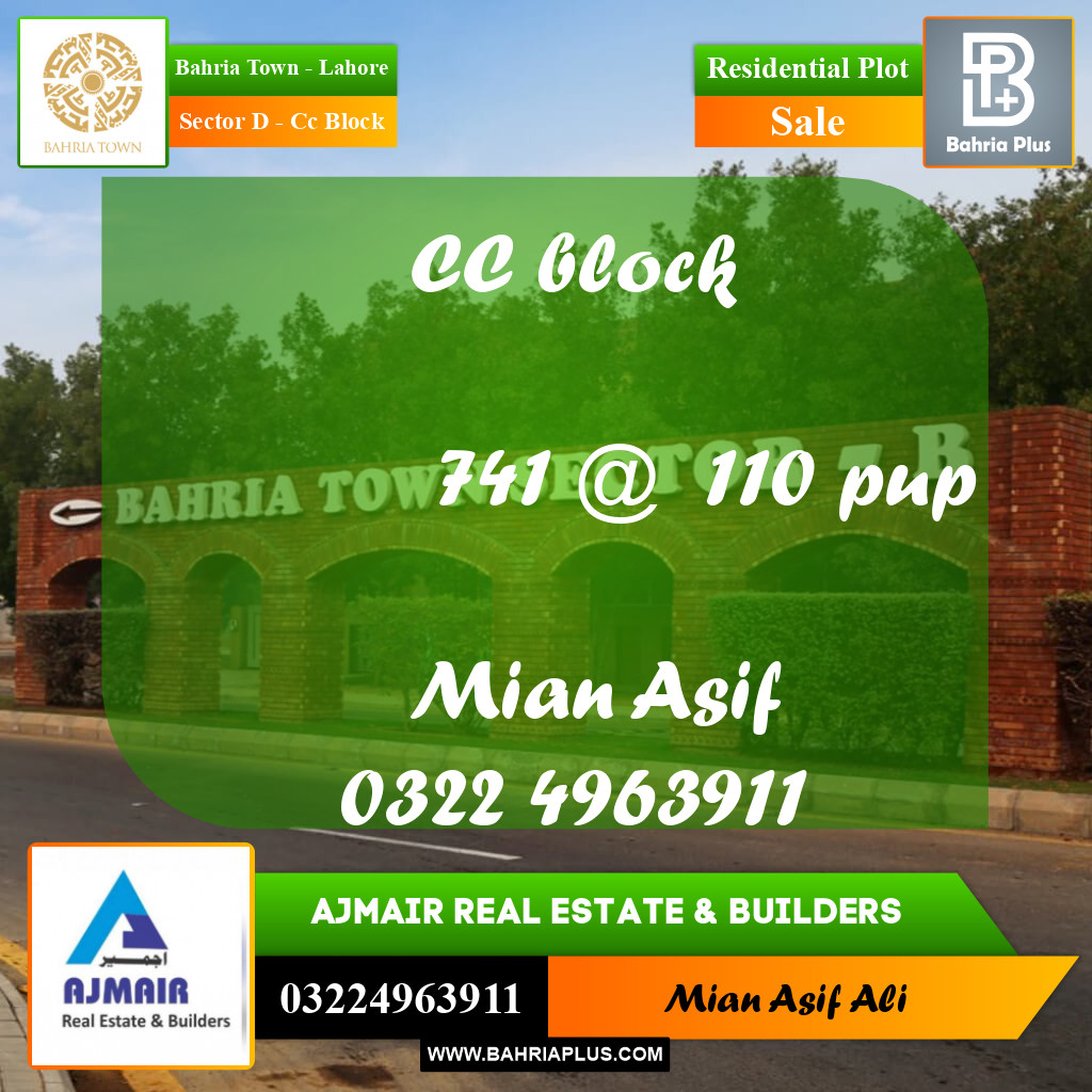 Residential Plot for Sale in Sector D - CC Block - Bahria Town, Lahore - (BP-269298)