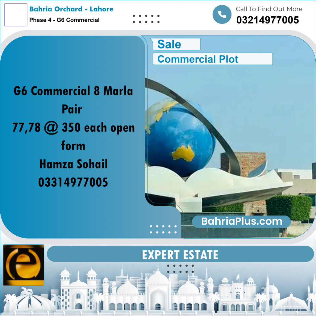 8 Marla Commercial Plot for Sale in Phase 4 - G6 Commercial -  Bahria Orchard, Lahore - (BP-269315)