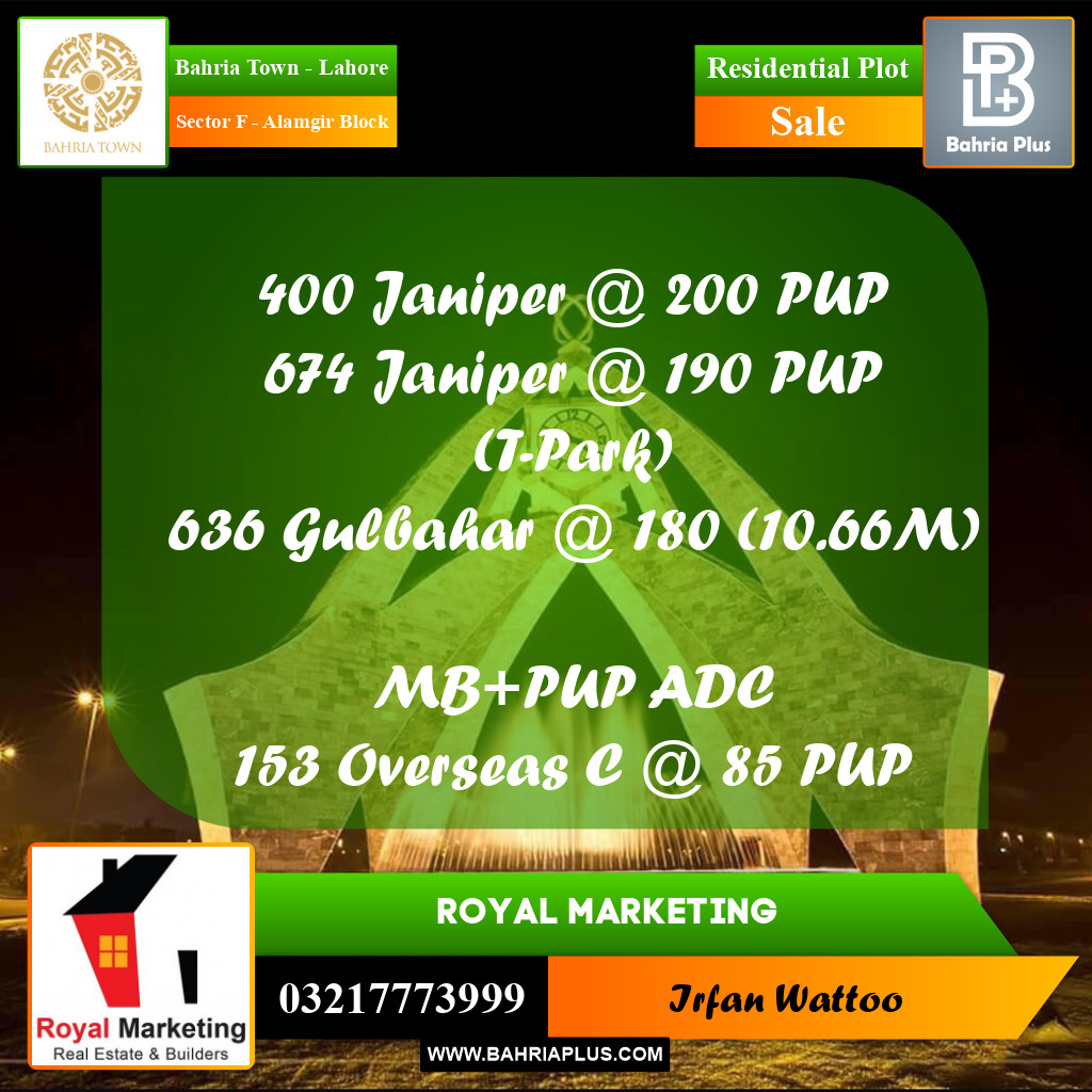 5 Marla Residential Plot for Sale in Sector F - Alamgir Block - Bahria Town, Lahore - (BP-269330)