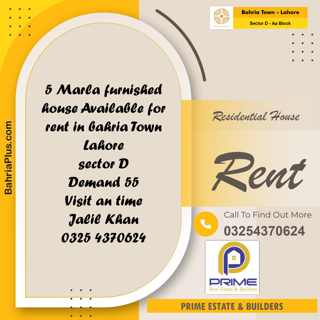 5 Marla Residential House for Rent in Sector D - AA Block - Bahria Town, Lahore - (BP-269345)
