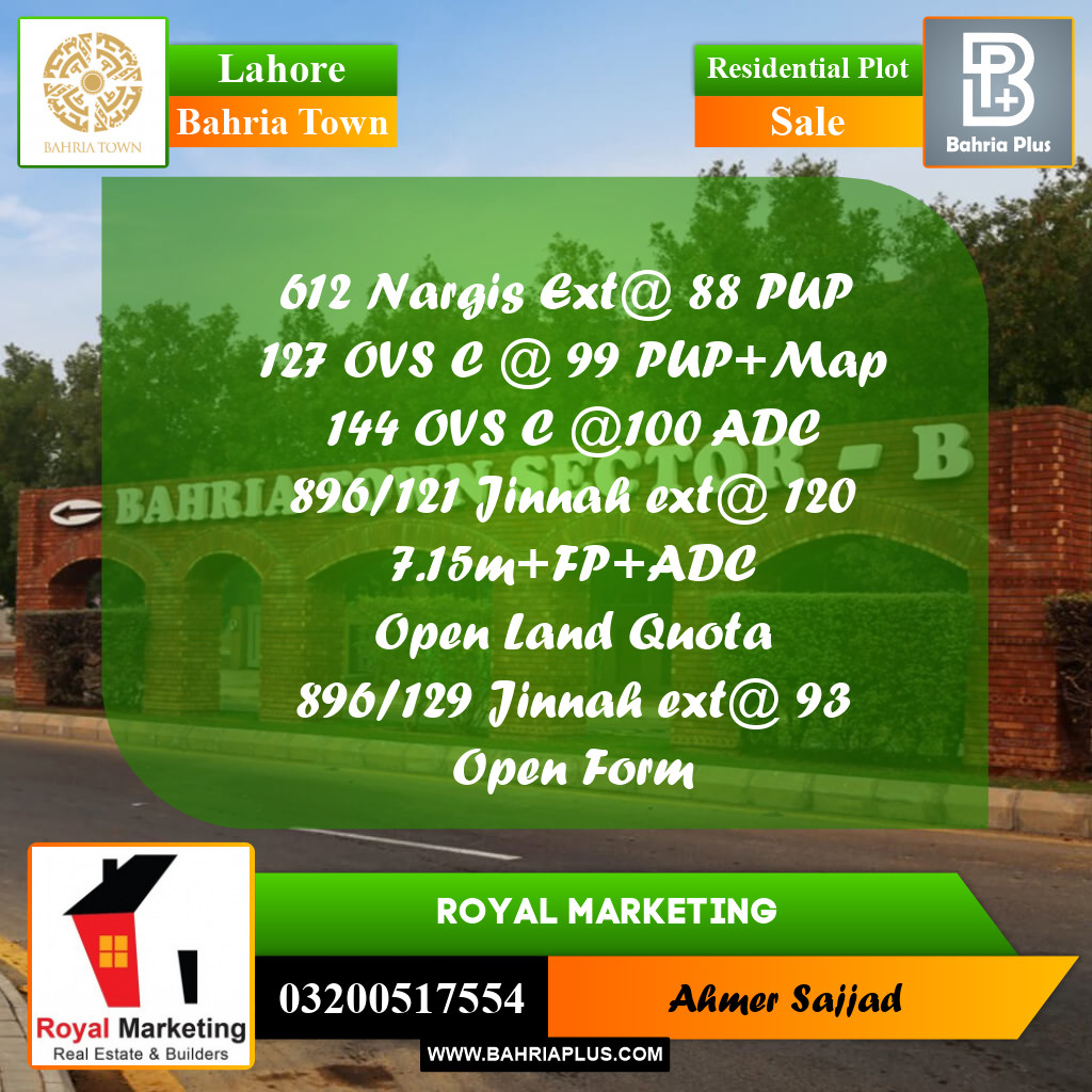 Residential Plot for Sale in Bahria Town, Lahore - (BP-269375)