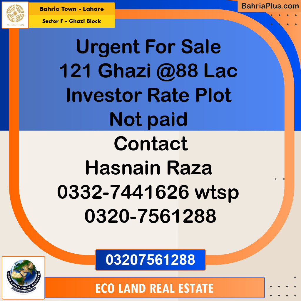 10 Marla Residential Plot for Sale in Sector F - Ghazi Block -  Bahria Town, Lahore - (BP-269378)