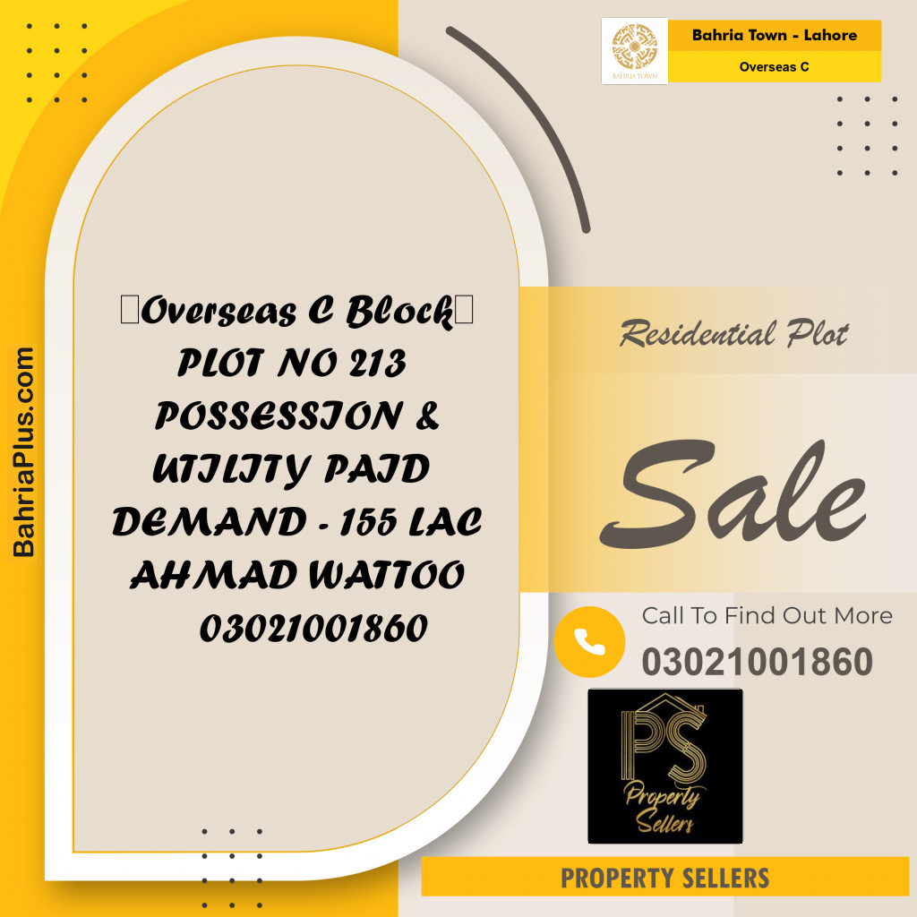 10 Marla Residential Plot for Sale in Overseas C - Bahria Town, Lahore - (BP-269388)