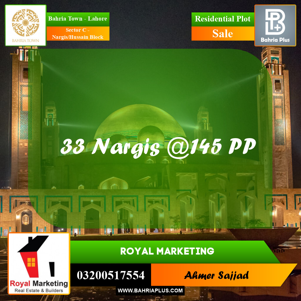 Residential Plot for Sale in Sector C - Nargis/Hussain Block -  Bahria Town, Lahore - (BP-269431)