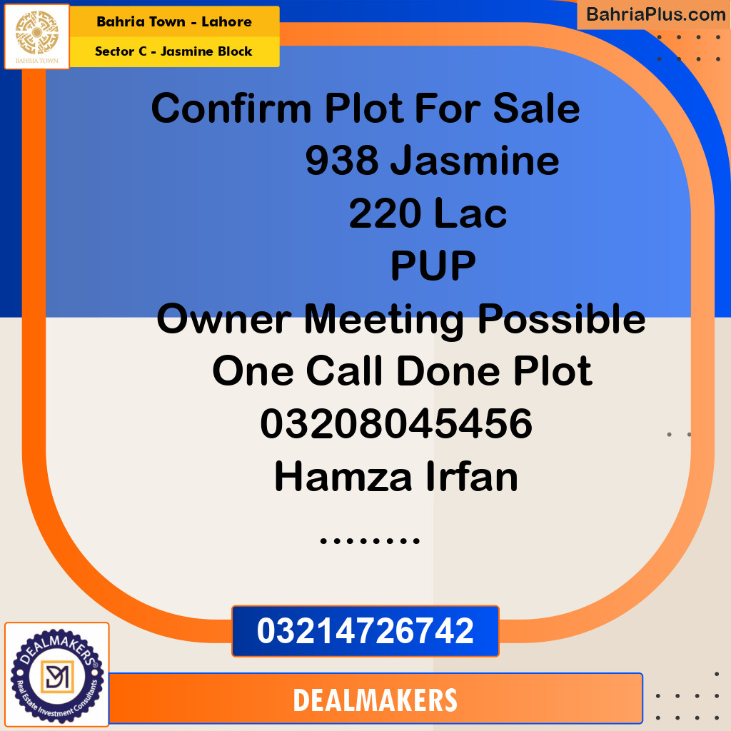 10 Marla Residential Plot for Sale in Sector C - Jasmine Block -  Bahria Town, Lahore - (BP-269436)