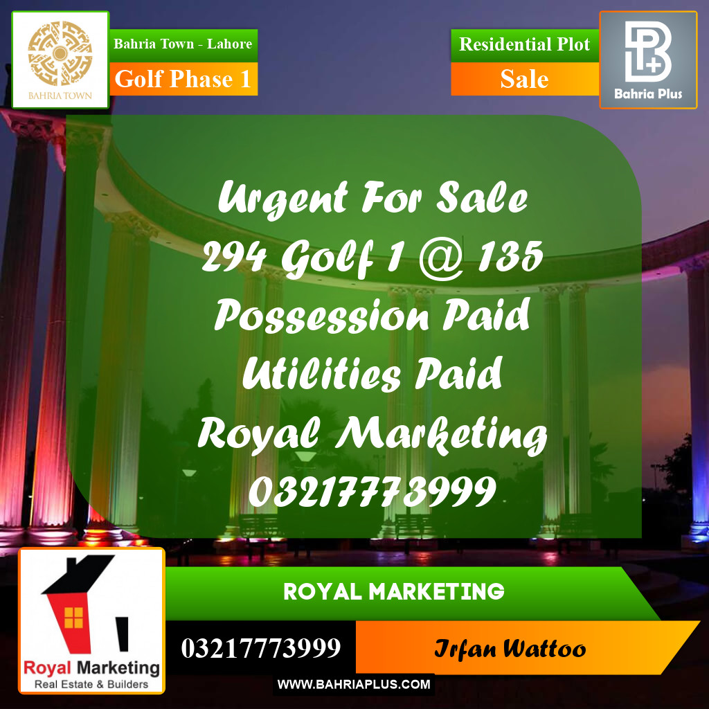 10 Marla Residential Plot for Sale in Golf Phase 1 -  Bahria Town, Lahore - (BP-269444)