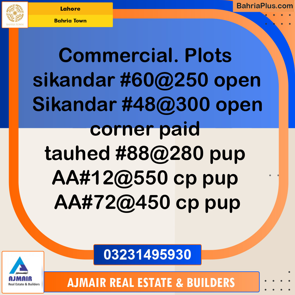 Commercial Plot for Sale in Bahria Town, Lahore - (BP-269447)