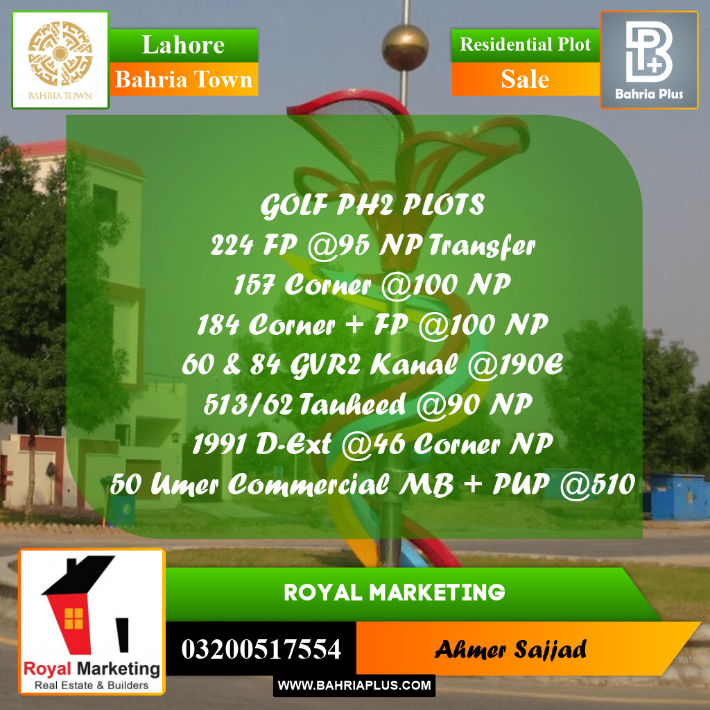 Residential Plot for Sale in Bahria Town, Lahore - (BP-269450)