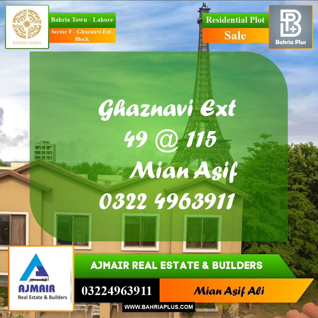 Residential Plot for Sale in Sector F - Ghaznavi Ext. Block -  Bahria Town, Lahore - (BP-269505)