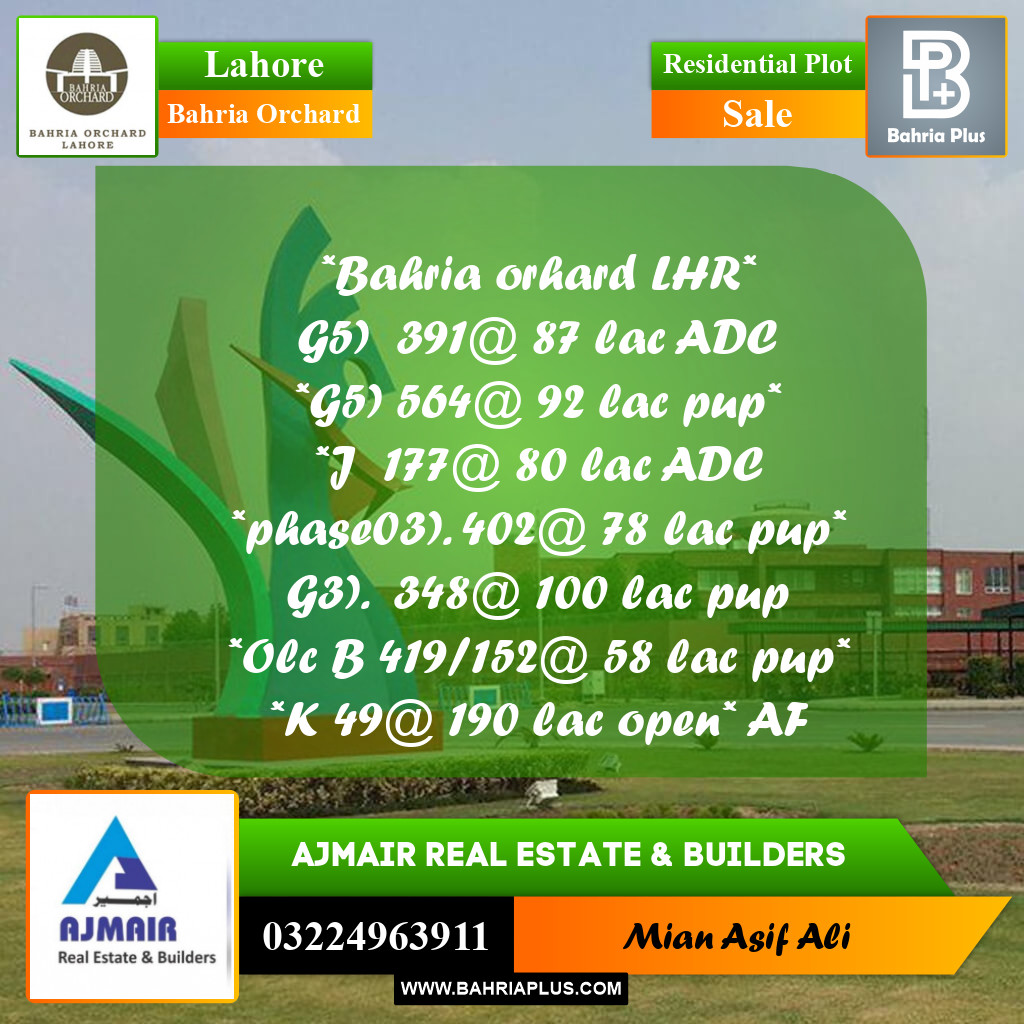 Residential Plot for Sale in Bahria Orchard, Lahore - (BP-269507)