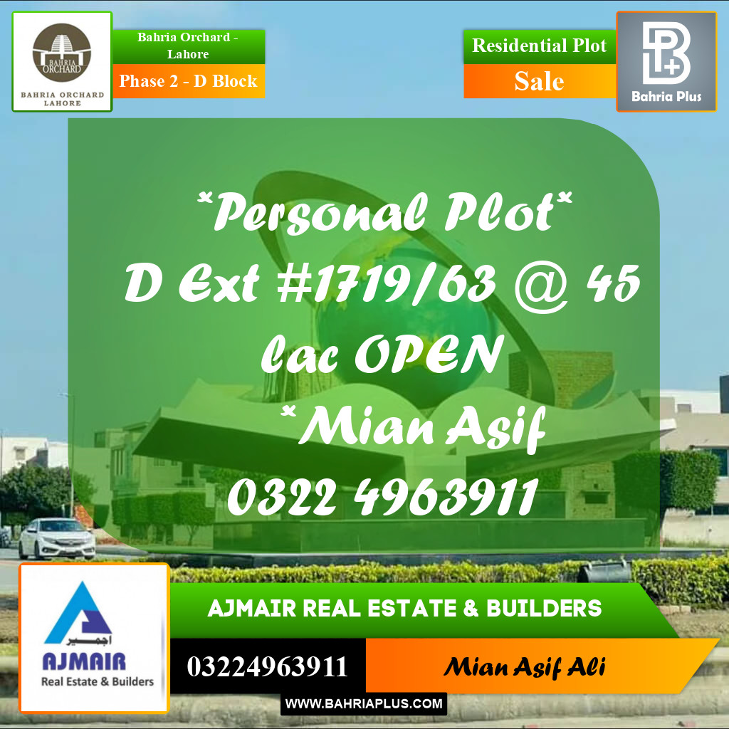 Residential Plot for Sale in Phase 2 - D Block -  Bahria Orchard, Lahore - (BP-269515)