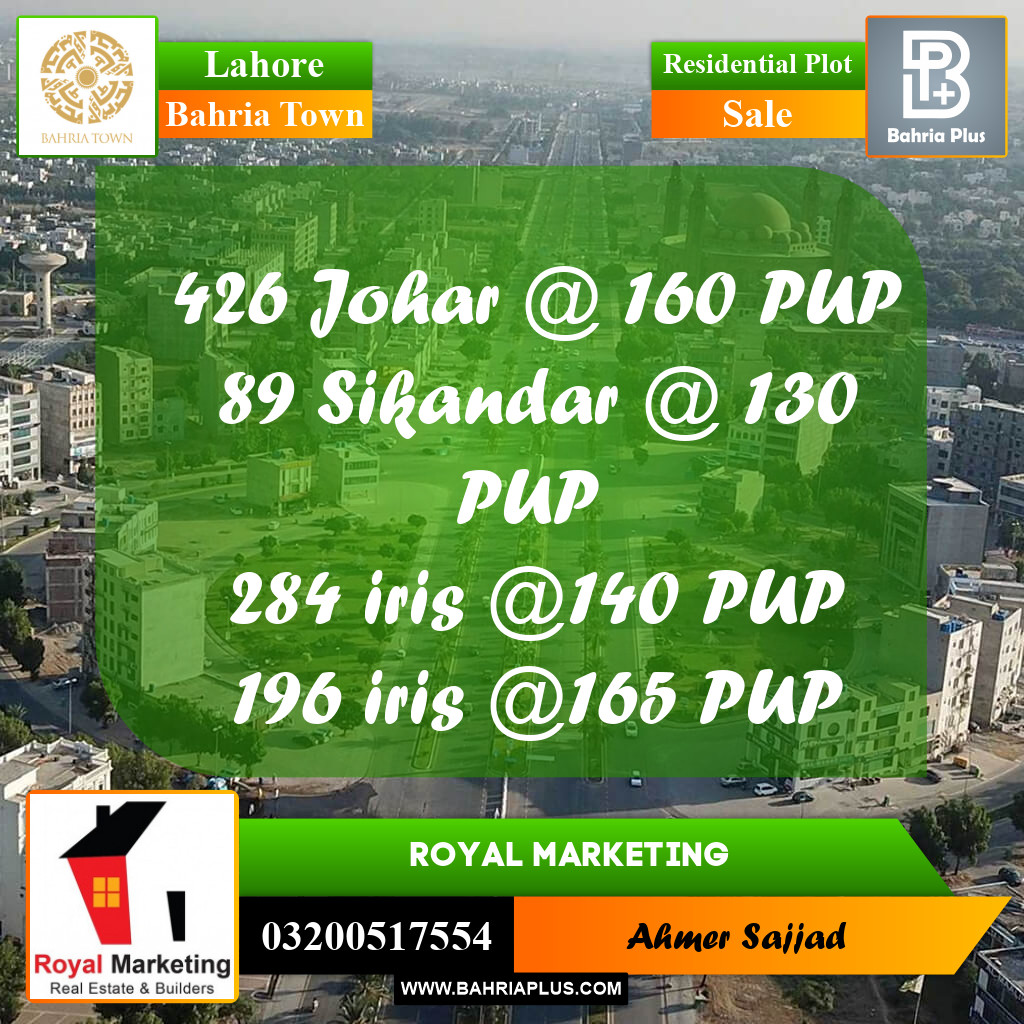 Residential Plot for Sale in Bahria Town, Lahore - (BP-269524)