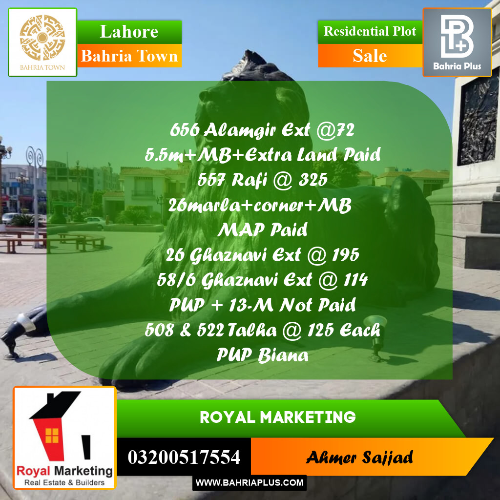 Residential Plot for Sale in Bahria Town, Lahore - (BP-269526)