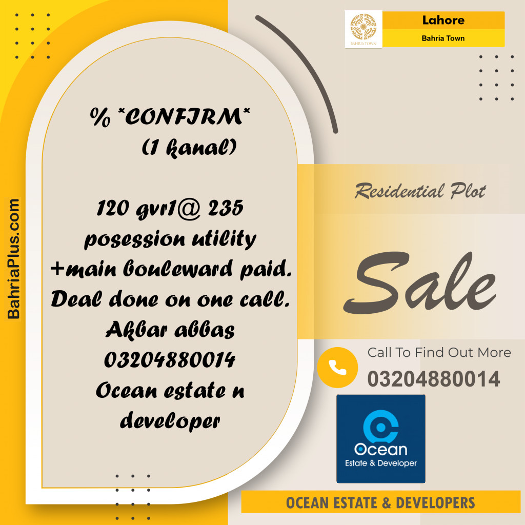 Residential Plot for Sale in Bahria Town, Lahore - (BP-269533)