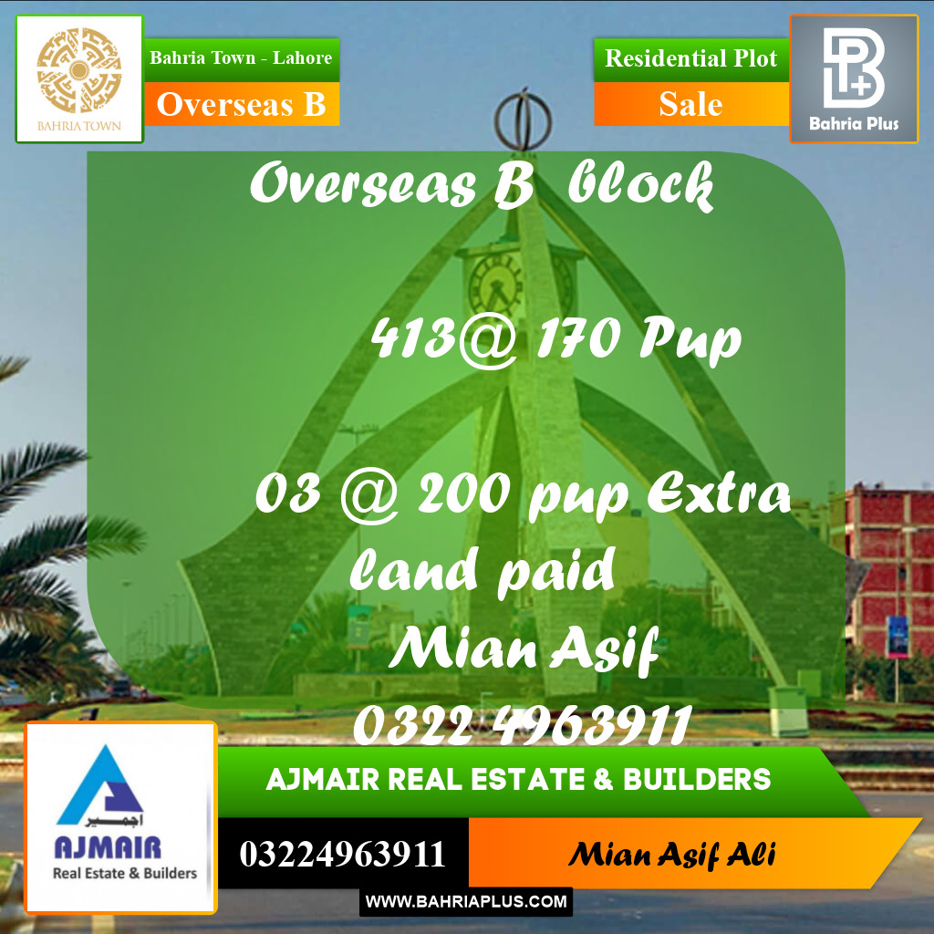 Residential Plot for Sale in Overseas B -  Bahria Town, Lahore - (BP-269536)