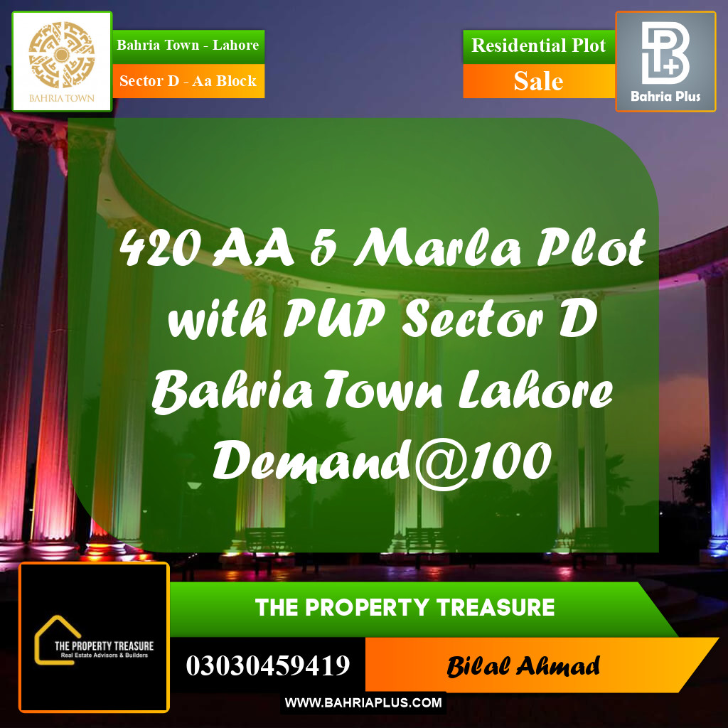 5 Marla Residential Plot for Sale in Sector D - AA Block -  Bahria Town, Lahore - (BP-269537)