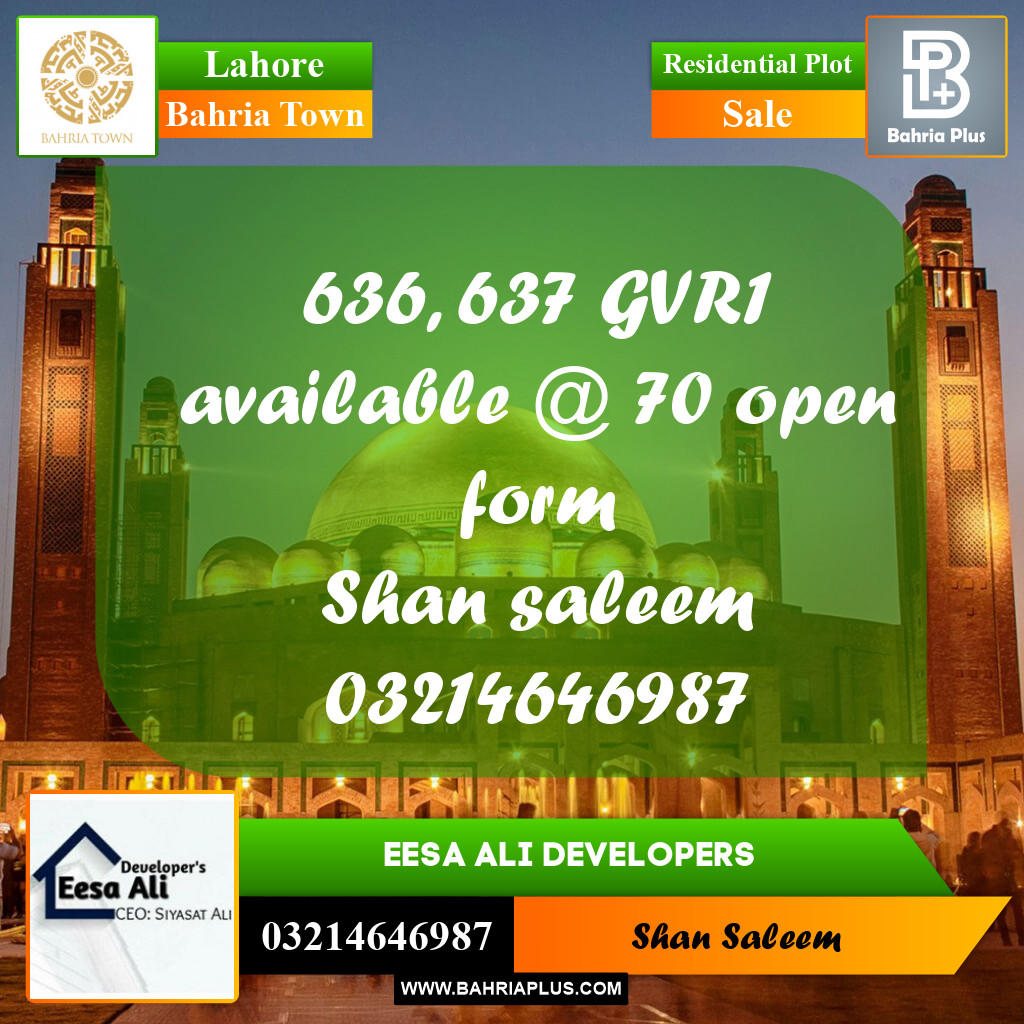 Residential Plot for Sale in Bahria Town, Lahore - (BP-269546)