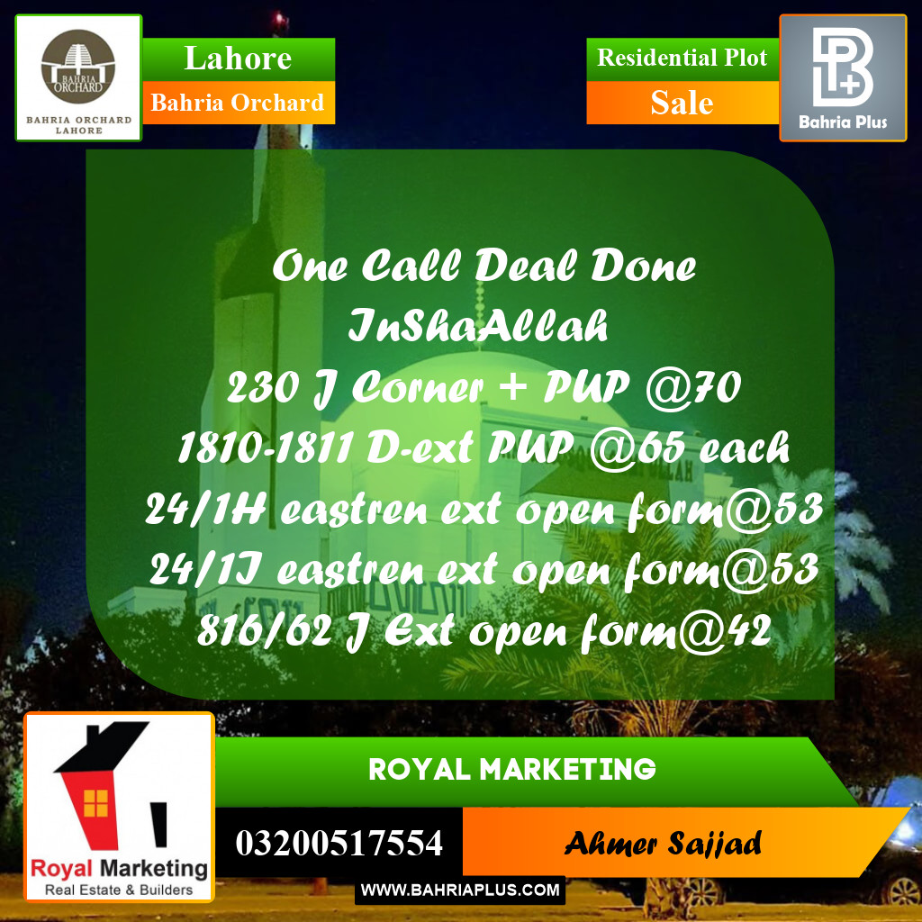 Residential Plot for Sale in Bahria Orchard, Lahore - (BP-269550)