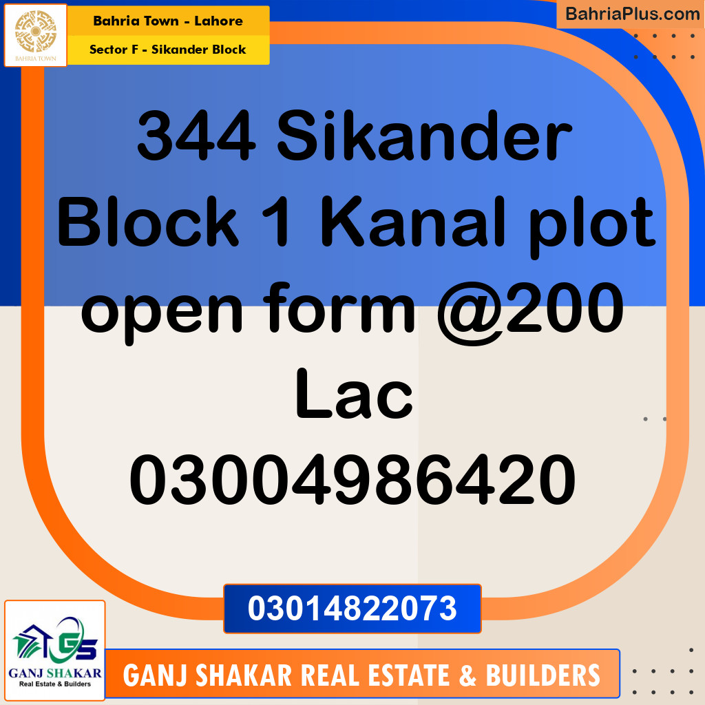 1 Kanal Residential Plot for Sale in Sector F - Sikander Block -  Bahria Town, Lahore - (BP-269552)