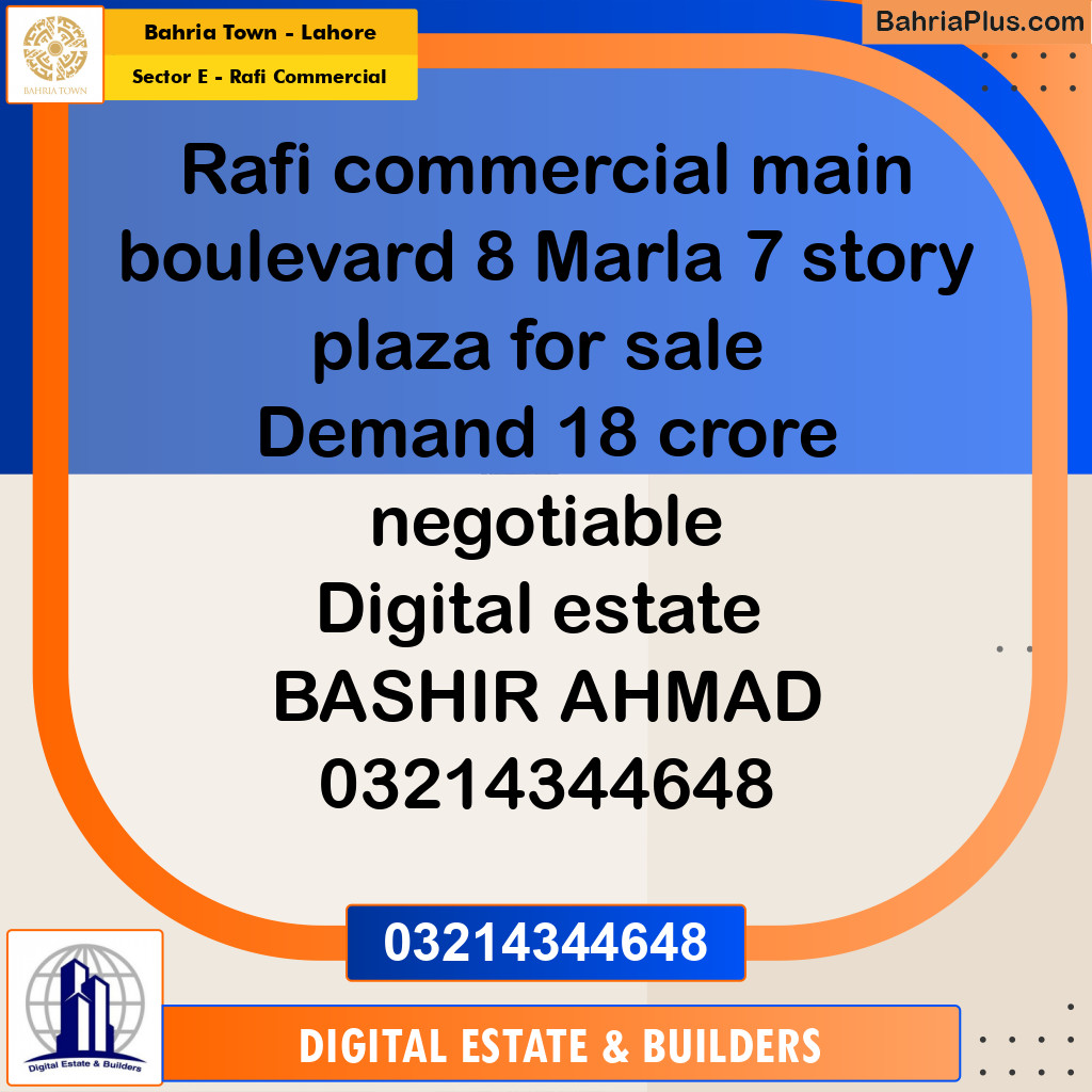 8 Marla Commercial Plot for Sale in Sector E - Rafi Commercial -  Bahria Town, Lahore - (BP-269575)