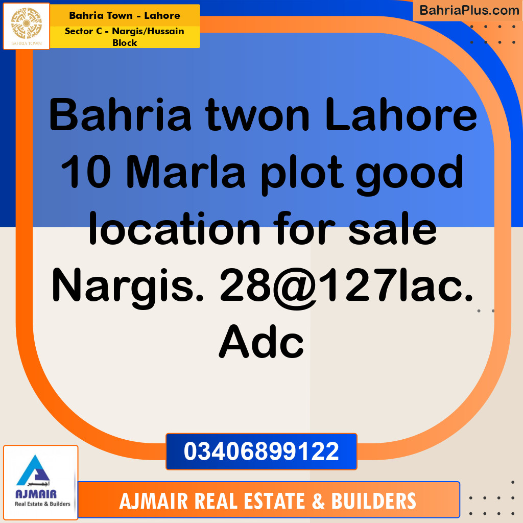 10 Marla Residential Plot for Sale in Sector C - Nargis/Hussain Block -  Bahria Town, Lahore - (BP-269585)