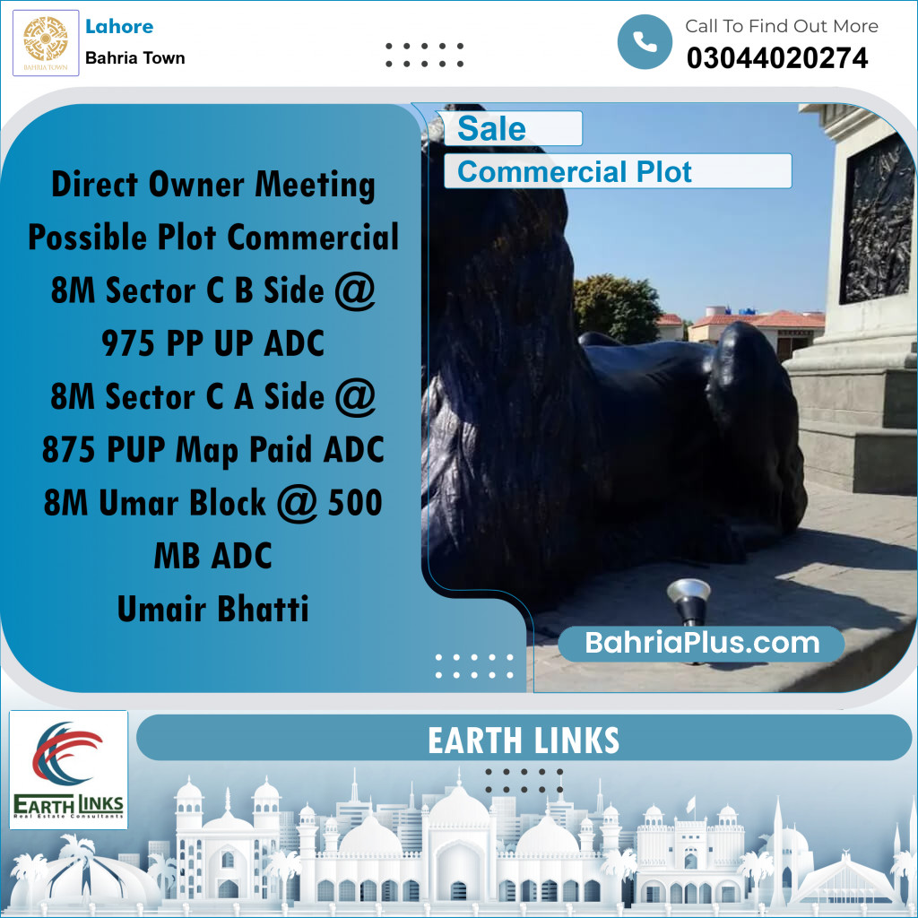 8 Marla Commercial Plot for Sale in Bahria Town, Lahore - (BP-269591)