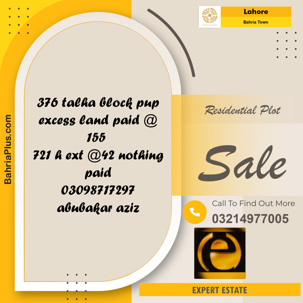 Residential Plot for Sale in Bahria Town, Lahore - (BP-269598)