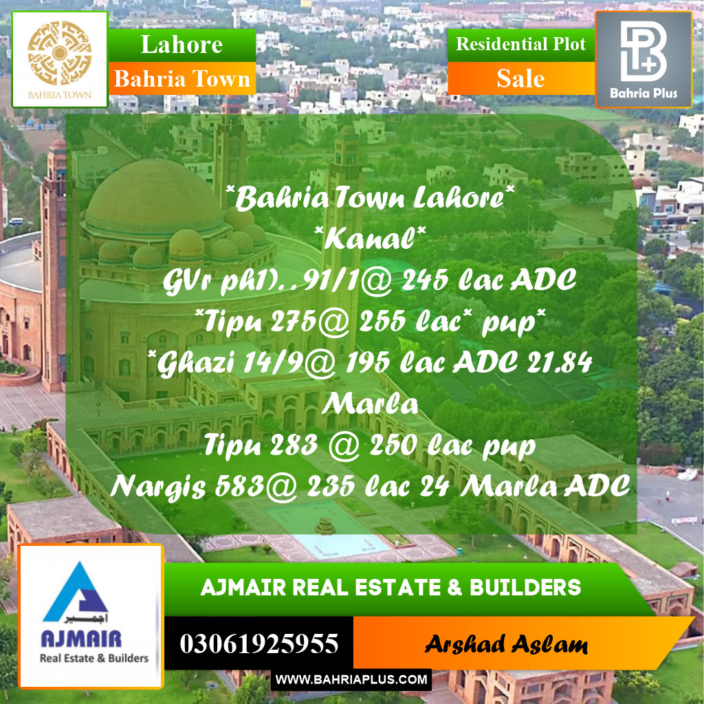 Residential Plot for Sale in Bahria Town, Lahore - (BP-269599)