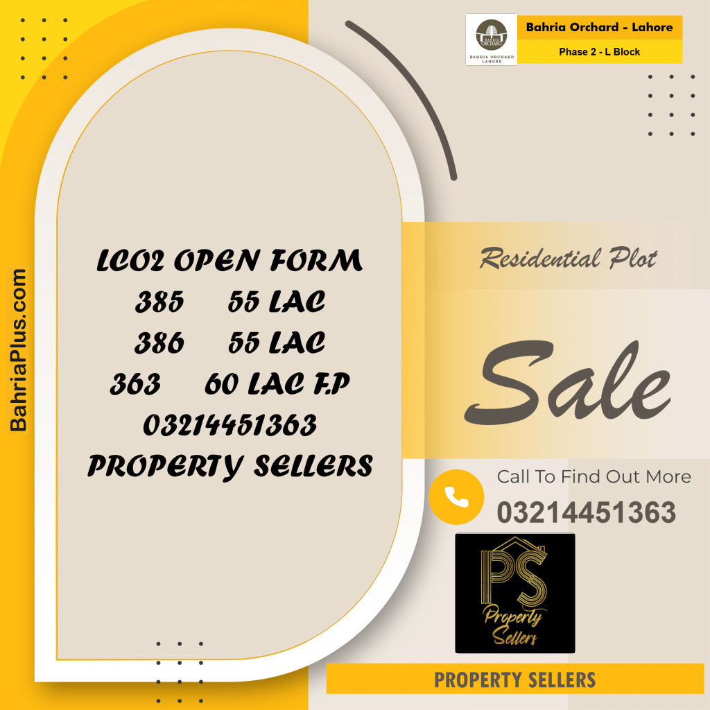 5 Marla Residential Plot for Sale in Phase 2 - L Block -  Bahria Orchard, Lahore - (BP-269617)
