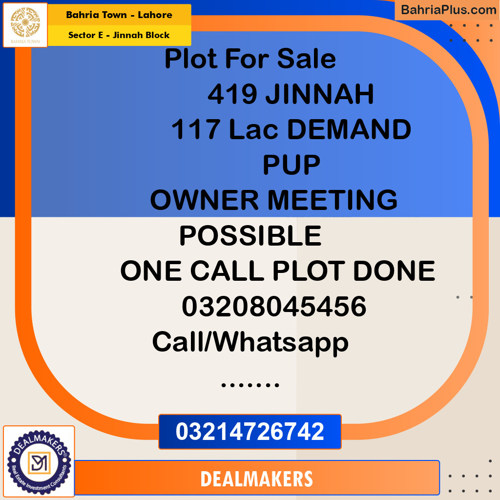 5 Marla Residential Plot for Sale in Sector E - Jinnah Block -  Bahria Town, Lahore - (BP-269624)