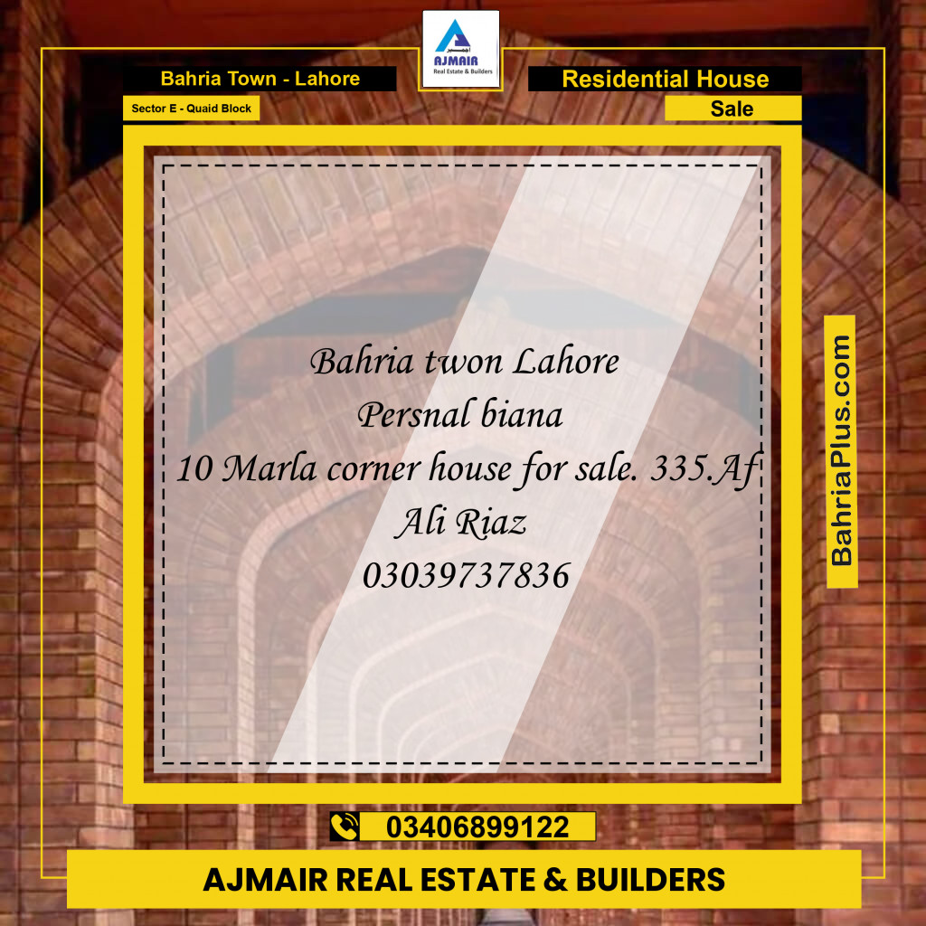 10 Marla Residential House for Sale in Sector E - Quaid Block -  Bahria Town, Lahore - (BP-269628)