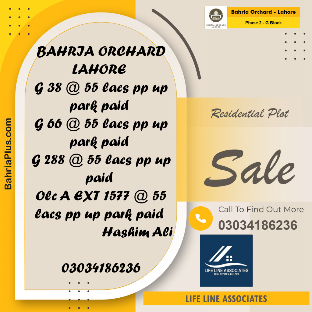 5 Marla Residential Plot for Sale in Phase 2 - G Block -  Bahria Orchard, Lahore - (BP-269644)