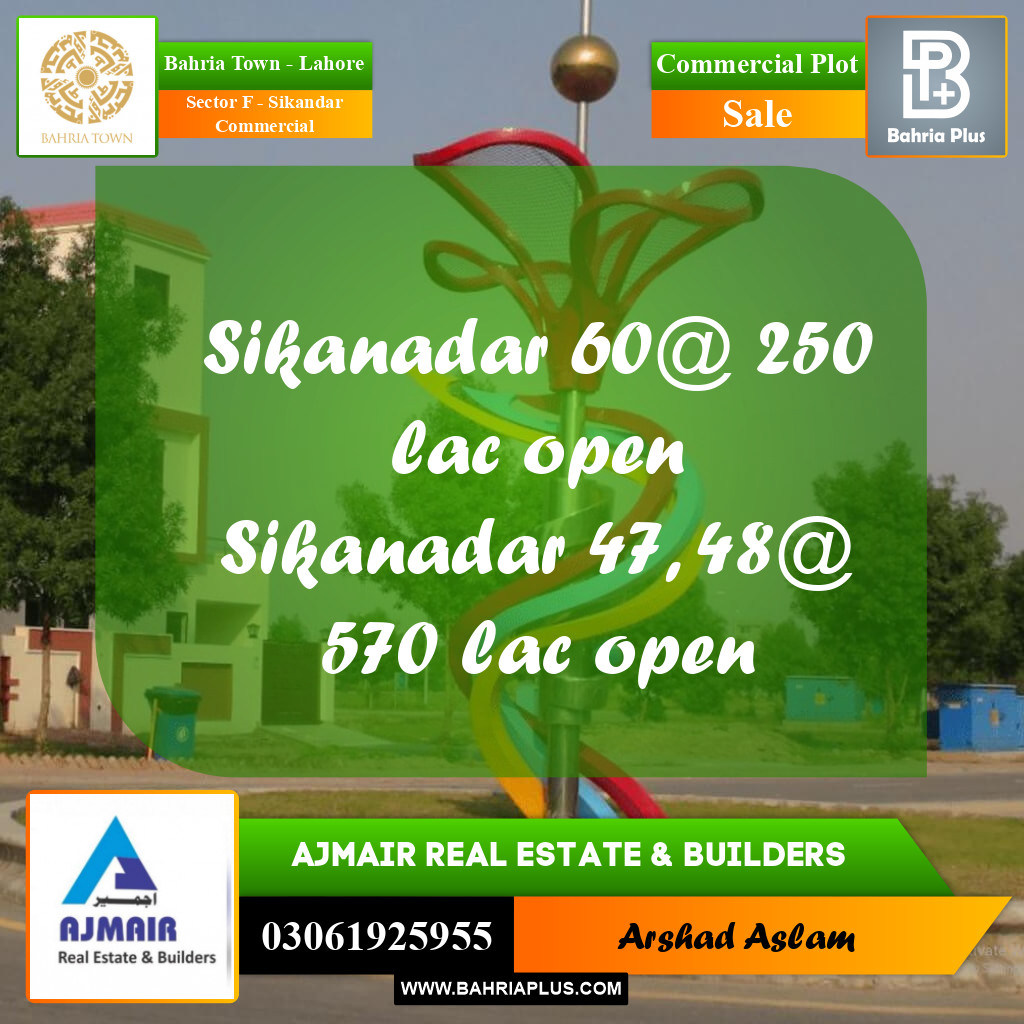 Commercial Plot for Sale in Sector F - Sikandar Commercial -  Bahria Town, Lahore - (BP-269649)