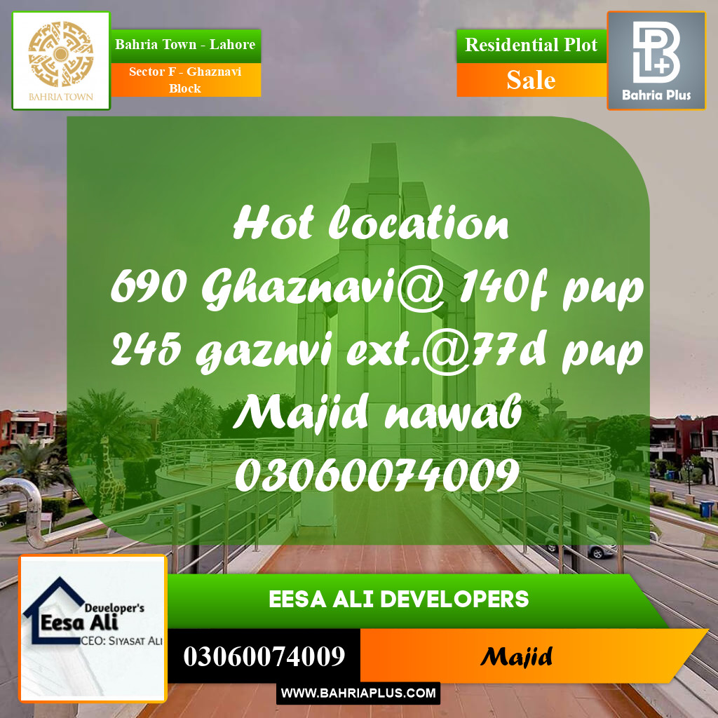 Residential Plot for Sale in Sector F - Ghaznavi Block - Bahria Town, Lahore - (BP-269650)
