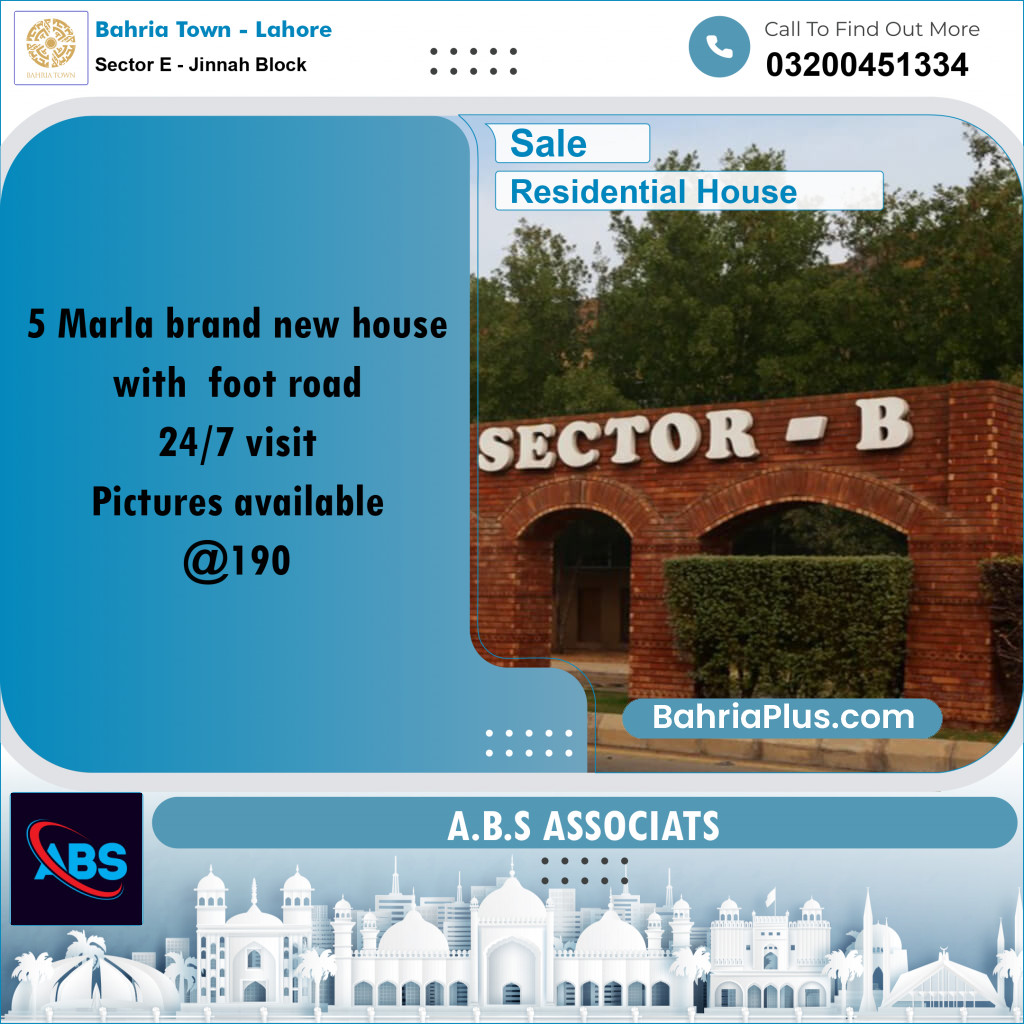 5 Marla Residential House for Sale in Sector E - Jinnah Block - Bahria Town, Lahore - (BP-269668)