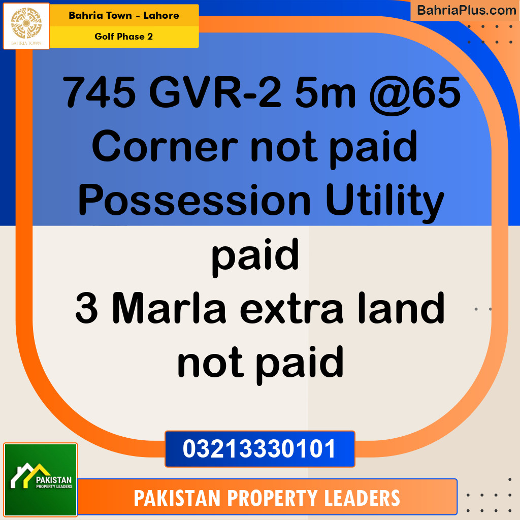 5 Marla Residential Plot for Sale in Golf Phase 2 -  Bahria Town, Lahore - (BP-269674)