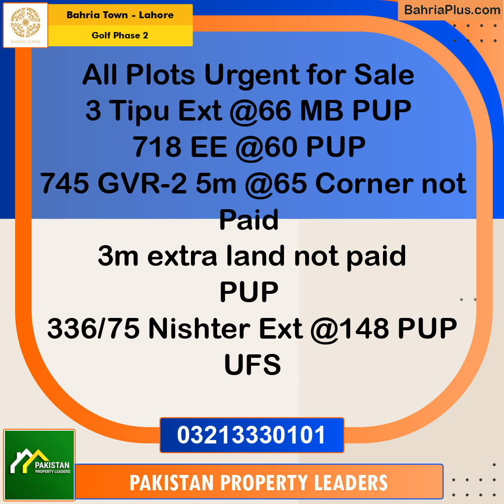 5 Marla Residential Plot for Sale in Golf Phase 2 -  Bahria Town, Lahore - (BP-269685)