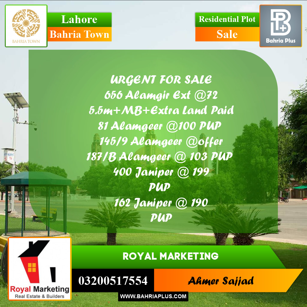 Residential Plot for Sale in Bahria Town, Lahore - (BP-269691)