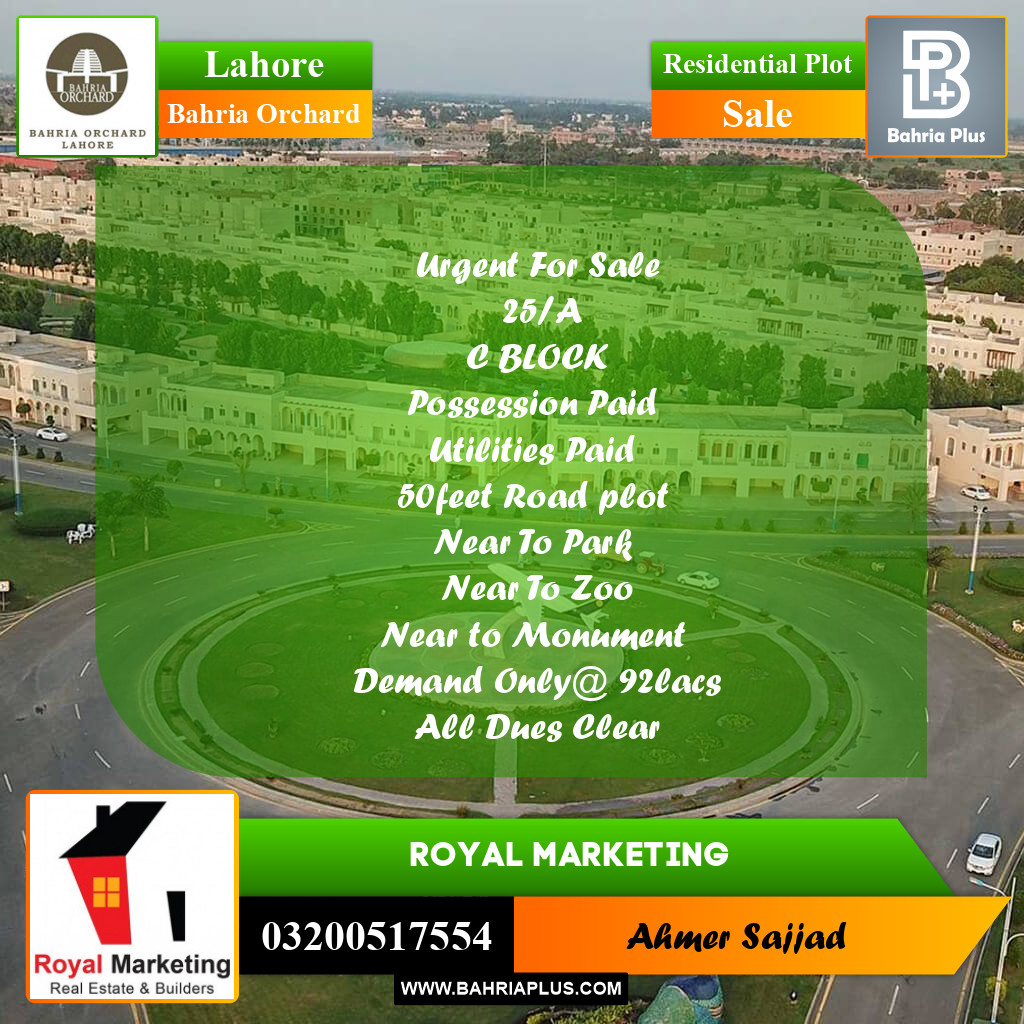 Residential Plot for Sale in Bahria Orchard, Lahore - (BP-269721)