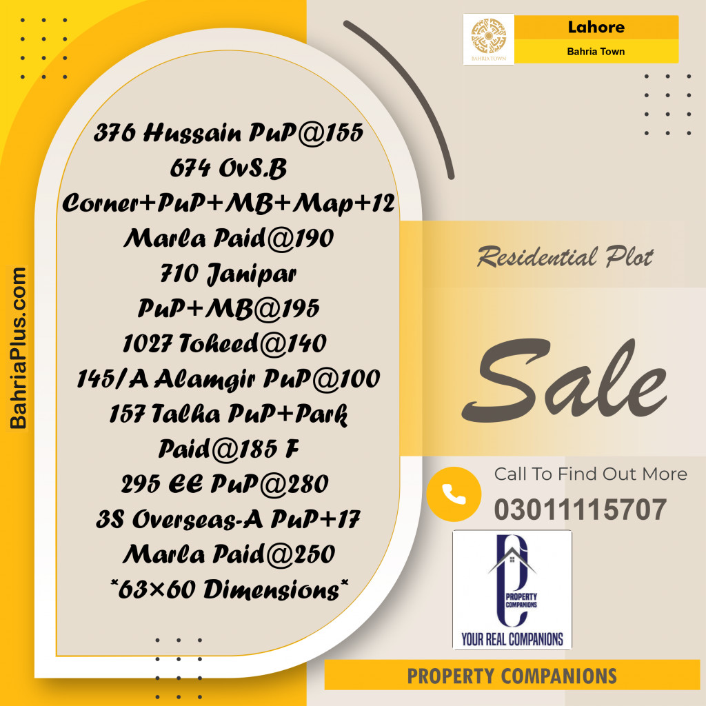 Residential Plot for Sale in Bahria Town, Lahore - (BP-269730)