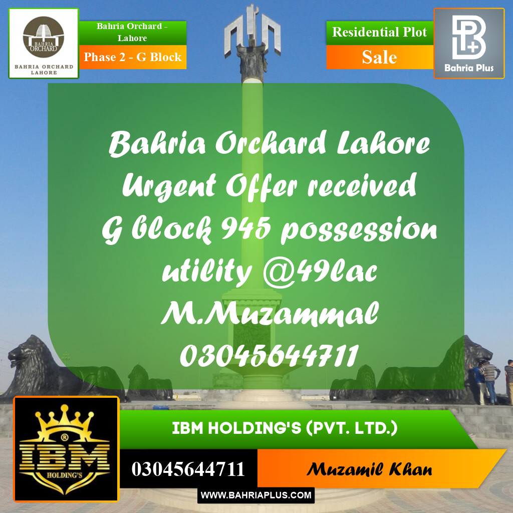 5 Marla Residential Plot for Sale in Phase 2 - G Block -  Bahria Orchard, Lahore - (BP-269739)
