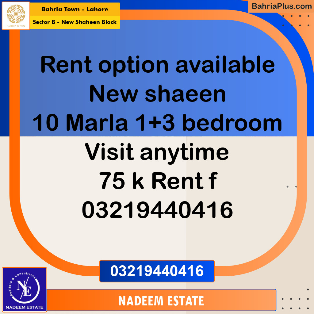 Residential House for Rent in Sector B - New Shaheen Block - Bahria Town, Lahore - (BP-269745)