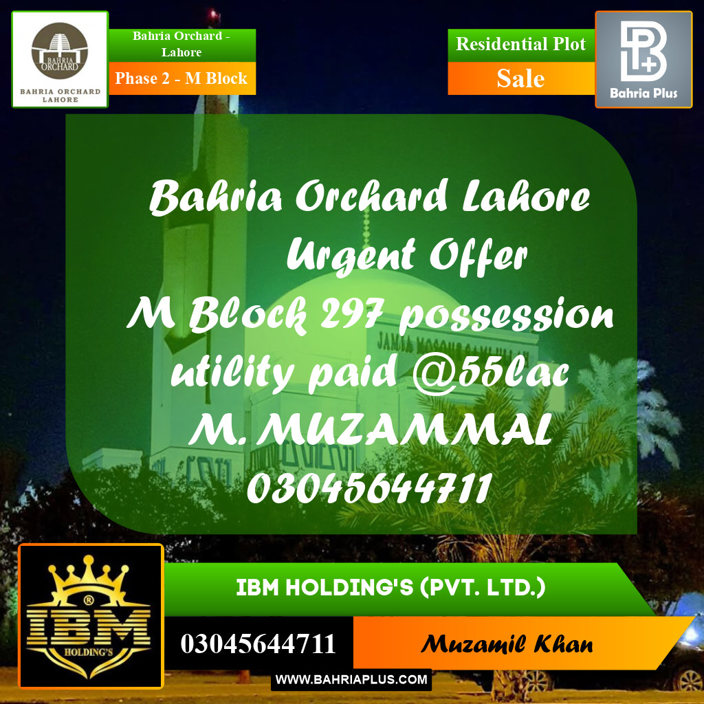 5 Marla Residential Plot for Sale in Phase 2 - M Block - Bahria Orchard, Lahore - (BP-269760)
