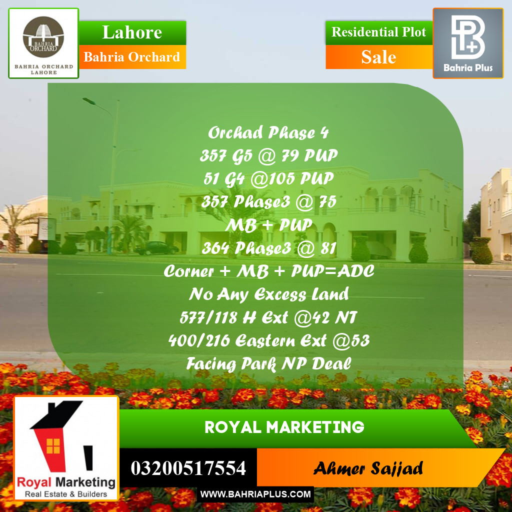 Residential Plot for Sale in Bahria Orchard, Lahore - (BP-269815)