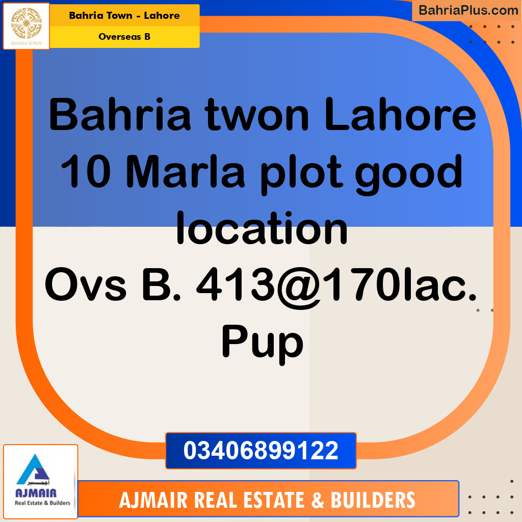 10 Marla Residential Plot for Sale in Overseas B -  Bahria Town, Lahore - (BP-269826)