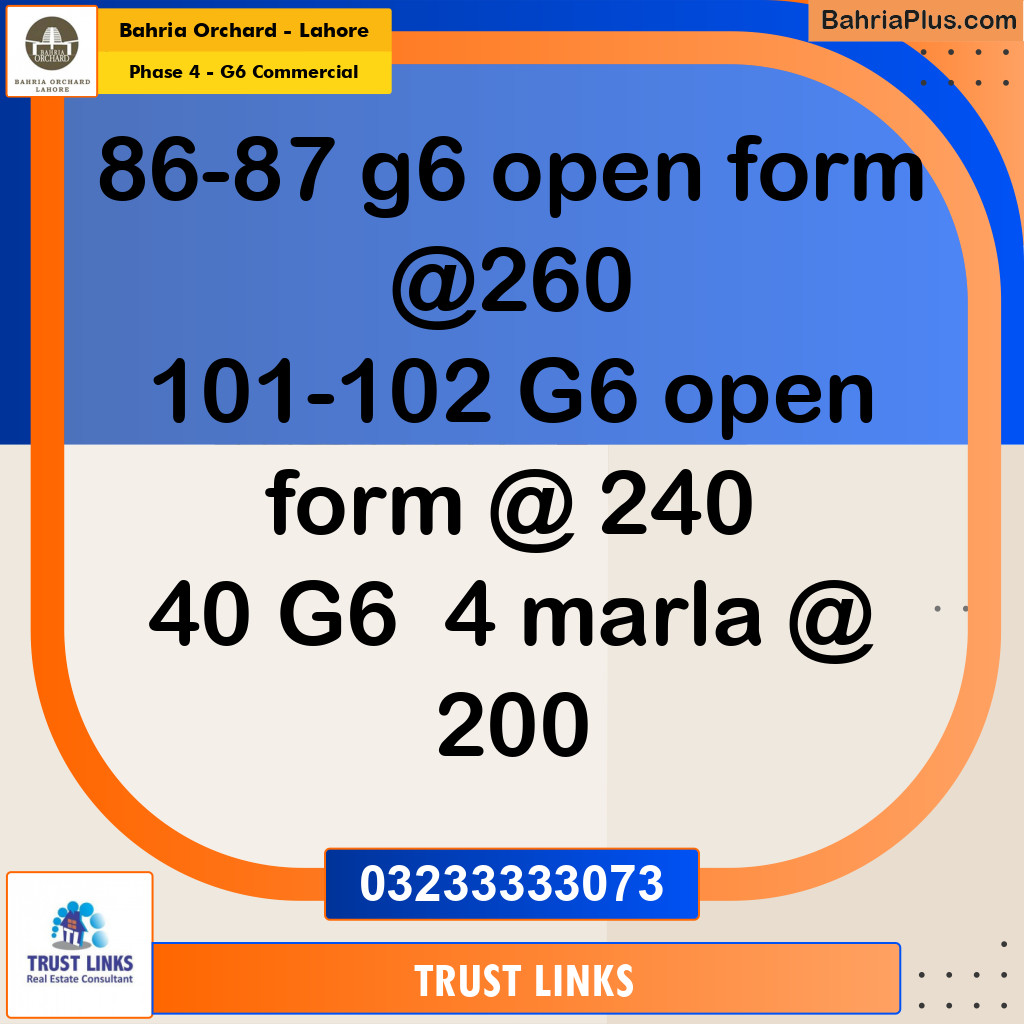 8 Marla Commercial Plot for Sale in Phase 4 - G6 Commercial -  Bahria Orchard, Lahore - (BP-269832)