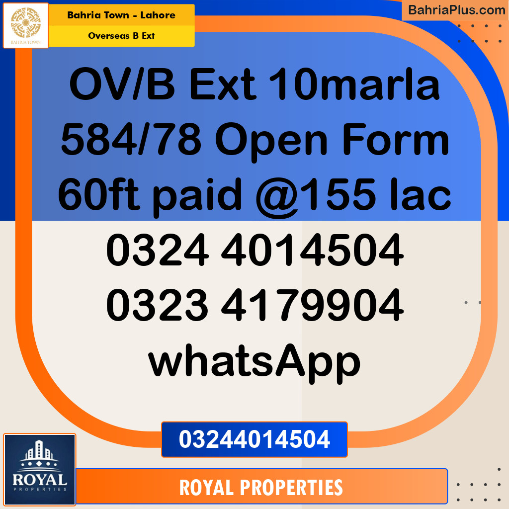 Residential Plot for Sale in Overseas B Ext - Bahria Town, Lahore - (BP-269838)